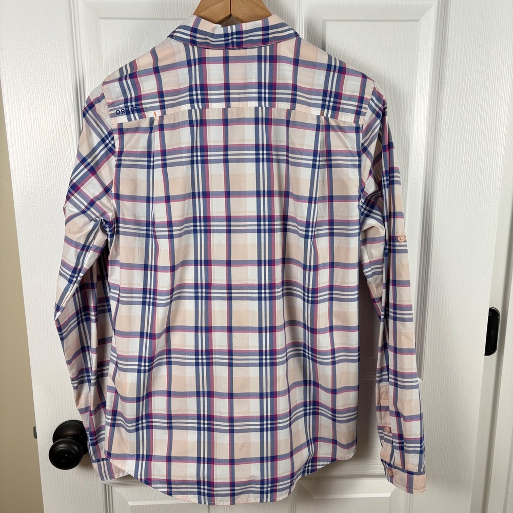 Orvis Plaid Long-Sleeve Button-Up Hiking Fishing Travel Shirt Womens M Pink Blue - Picture 6 of 7